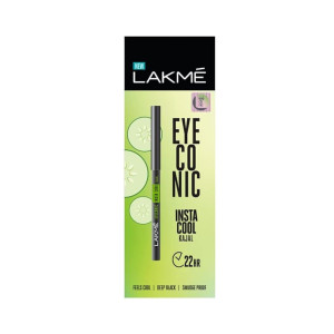 LAKMÉ Eyeconic Insta Cool Kajal, Black, Cooling Kohl Liner With Cucumber, Twist Up Pencil - Waterproof, Smudge Proof & Long Lasting Eye Makeup, Glossy, 0.35 G