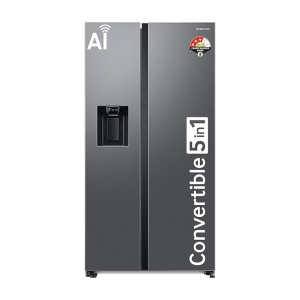 Samsung 633 L, 3 Star, Frost Free, Double Door, Convertible 5-in-1 Digital Inverter, Side By Side Refrigerator with AI, WiFi & Water & Ice Dispenser (RS78CG8543S9HL, Silver, Refined Inox, 2024 Model) (Apply 5000 Off coupon + 26221 Off on HDFC CC 18 Months No Cost EMI)