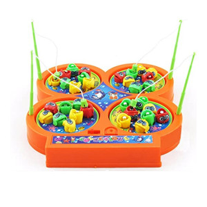 VGRASSP Fishing Game Toy Set with Rotating Board | Now with Music On/Off Switch for Quiet Play Includes 32 Fish and 4 Fishing Poles | Safe and Durable Gifts for Toddlers and Kids, Multicolor