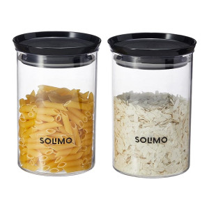 Amazon Brand - Solimo Plastic Storage Jar and Container Set I Air Tight & BPA Free Containers For Kitchen Storage Set I Grocery Kitchen Container Set I Multipurpose Jar, 900 Ml Each, Set 2, Black