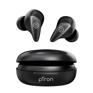 pTron Bassbuds Wave ENC Bluetooth 5.3 Wireless Headphones, 40Hrs Total Playtime, TruTalk AI-ENC Calls, Movie Mode & Deep Bass, in-Ear TWS Earbuds, Touch Control & Type-C Fast Charging (Pearl Black)