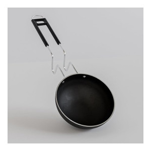 The Earth Store EcoLuxe Iron Tadka Pan/Fry Pan with Wooden Handle for Kitchen 11 Cm Diameter Gas Oven Compatible, Black