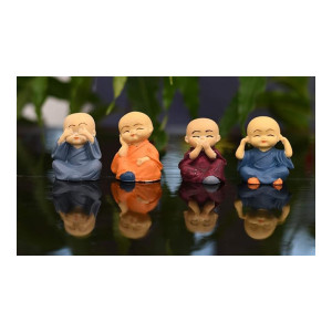 CraftVatika Rakhi for Bhaiya Combo Set - Rakhi for Bhai Bhabhi Kids - Rakhis for Rakshabandhan Hamper - Miniature Buddha Monk Figurines Showpiece with Dora, Bhai, Lumba Valvet Rakhi, Greeting Card