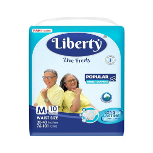 Liberty Popular Adult Diapers, Tape Style, Medium (M) Size, 10 Count, Waist Size (76-101cm | 30-40 inches), Unisex, High Absorbency, Leak Proof, Wetness Indicator, Pack of 1