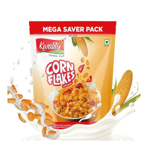 Kwality Corn Flakes 800g | Made with Golden Corns | 99% Fat Free, Natural Source of Vitamin & Iron | High in Protein & Fiber | Healthy Food & Breakfast Cereal | Low Fat & Cholesterol
