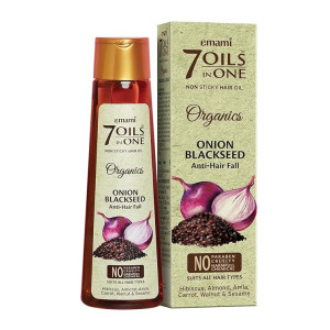 Emami 7 Oils In One Organics Onion Blackseed Hair Oil | Anti-Hair Fall | Ultra-Light & Non-Sticky | Free From Parabens, Sulphates & Harmful Chemicals | For Thick, Strong Hair, 200ml