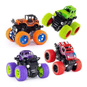 FAMOUS QUALITY® Push and go car Toy 4WD Mini Monster Trucks Friction Powered Cars for Kids Big Rubber Tires Baby Boys Super Cars Blaze Truck Children Gift Toys (Pack of 4 pc)