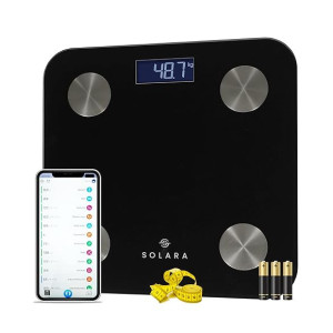 SOLARA Weighing Machine Digital for human body, High precision weight machine for body weight - tracks BMI, Body Fat | eBook and measuring tape included | Black [Apply 500 Off Coupon
