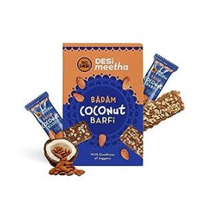 GO DESi Badam Coconut Barfi | 400 Grams Burfi | Indian Sweets Gift Pack | Individually Wrapped Burfi | DESi Meetha | Dry Fruits Sweet | Almond Nuts bar | Sweets Indian Mithai