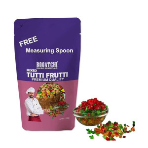 BOGATCHI Mixed Tutti Frutti for Cake, Ice Creams and Shakes Decorations, Mix Tutti Frutti Multicolor, Delicious and Tasty, 200g with Free Measuring Spoon