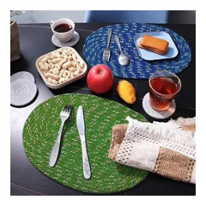 Status Multi-Purpose Braided Place Mat for Indoor Kitchen, Hall, and Room - Durable Mat for Home Decor 30x50 cm Multi-Color (Pack of 2) Random Color