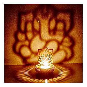 eCraftIndia Shadow Ganesh Ji Metal Tea Light Holder (8 cm x 8 cm x 11 cm, Brown)