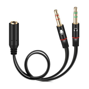 Lapster Gold Plated 2 Male to 1 Female 3.5mm Headphone Earphone Mic Audio Y Splitter Cable for PC Laptop – Black