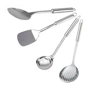 Heart Home Cooking Set|Stainless Steel Serving Set|Nonstick Cooking Set|Utensils Cookware Gadgets for Kitchen|Pack of 4 (Silver)