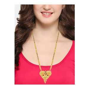 Yellow Chimes Traditional One Gram Gold Maharashtrian Long Chain Black Beads Mangal Sutra Metal Mangalsutra [Pay Using Supercoins]