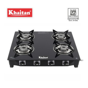 Khaitan Active with Forged Black Toughened Glass Manual Gas Stove  (4 Burners)