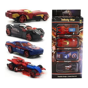PLUSPOINT Diecast Metal Superhero Toy Vehicles Cars Set - Pack of 4 | Alloy Metal Push-N-Go Car Toys | Mini Racing Cars for Toddlers, Girls and Boys Car Play Set for Kids