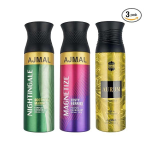 Ajmal Nightingale and Magnetize for Men & Women and Aurum Femme for Women Deodorants each 200ML Combo pack of 3 (Total 600ML)