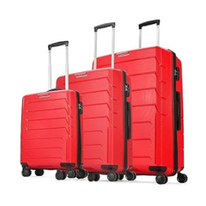 Aristocrat Chroma Set of 3 Hard Luggage (55+65+75cm) | Cabin, Medium and Large Check-in Luggage | Robust Construction with Strong Wheels, Rust-Free Trolley, Secured Zip and Combination Lock | Red