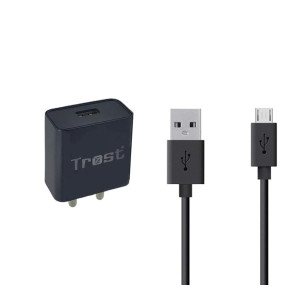 Trost - 2Amp Wall Travel Charger Adapter with Micro USB Data Sync Cable for Samsung A7, A8, A8 Plus & All Smartphones(Black, 2A)