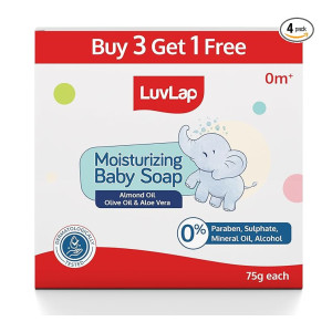 LuvLap Moisturizing Baby Soap - Gentle Bathing Bar, Almond Oil, Olive Oil & Aloe Vera, Dermatologically Tested, Free of Paraben, sulphates, Mineral Oil & Alcohol, 75g (pack of 4), Buy 3 Get 1 Free