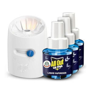 All Out Ultra Liquid Vaporizer, Machine + 3 Refills (45ml each) | Kills Dengue, Malaria & Chikungunya Spreading Mosquitoes| India's Only Mosquito Killer Brand Recommended by Indian Medical Association