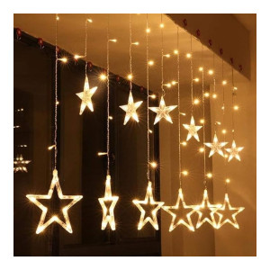 Quace 12 Stars Curtain String Lights, Window Curtain Lights with 8 Flashing Modes Decoration for Christmas, Wedding, Party, Home, Patio Lawn, Warm White - Warm White