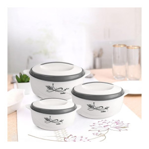 Cello Sapphire | Insulated Inner Steel Casserole | Set of 3 (1500, 1000, 500) | BPA Free | Food Grade | Serving, White