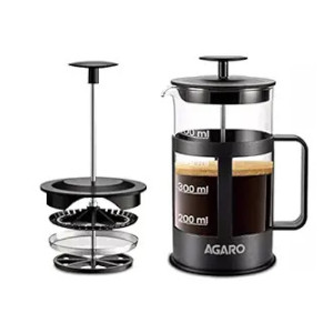 AGARO Delite French Press Coffee And Tea Maker, Borosilicate Glass Body With Sleeves, Glass Carafe, BPA Free Plastic Lid Strainer, 600Ml