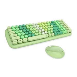 i GEAR KeyBee Retro Typewriter Inspired 2.4GHz Wireless Keyboard with Mouse Combo for Desktop/Laptop and Devices with USB Support, Single Nano Receiver, Round Keycaps, Cleaning Brush (Green)