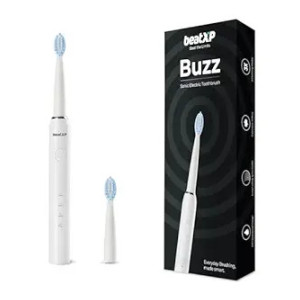 beatXP Buzz Electric Toothbrush for Adults with 2 Brush Heads & 3 Cleaning Modes|Rechargeable Electric Toothbrush with 2 Minute Timer & Quadpacer|19000 Strokes/min with Long Battery Life (White)