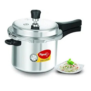 Pigeon by Stovekraft Deluxe Aluminium Outer Lid Pressure Cooker, 3 Litres, Silver
