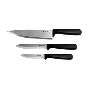AGARO Majestic 3 Pcs Kitchen Knives Set, High Carbon Stainless Steel, Non Slip PP Handle, Cooking, Cutting, Slicing Professional Chef Knife Set, Utility Knife, Paring Knife, Silver