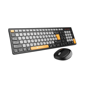 Portronics Key7 Combo Wireless Keyboard & Mouse Set with 2.4 GHz USB Receiver, 10m Working Range, 12 Shortcut Keys, Adjustable DPI, 10 Million Key Life & Click Life for PC, Laptop, Mac (Grey+Orange)