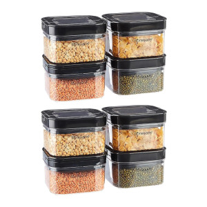 Floraware Food Safe Plastic Multiuse Square Lock & Lock Airtight Container,Multipurpose Jar, Grocery Container, BPA Free, 450 ML (Black, 2)