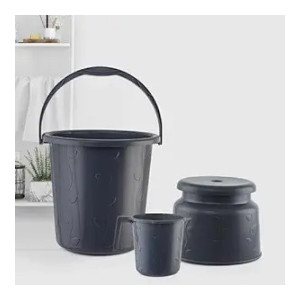 Cello Petal Bathroom Set | Sturdy and Durable | Lightweight and Rigid | Easy to Clean and Attractive Design | Small Set of 3, Dark Grey