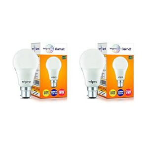 Wipro Garnet 9W LED Bulb for Home & Office |Warm White (2700K) | B22 Base|220 degree Light coverage |4Kv Surge Protection |400V High Voltage Protection |Energy Efficient | Pack of 2