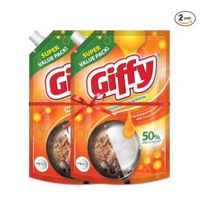 Giffy Liquid Dish Wash Gel with Turbo Boosters| 50% More Effective| Mild Fragrance Removes Odour| Easy Lather & Easy Rinse Off Formulation| Leaves No White Residue| Safe On Hands| 900ml (Pack of 2)