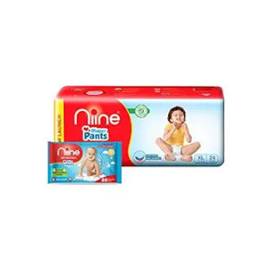 Niine Combo of Baby Diaper Pants Extra Large(XL) Size (12-17KG) 24 Pants and 20 Biodegradable Baby Wipes