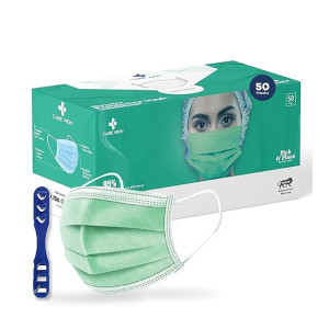 Medohealthy 3 Ply Disposable Face Masks (Pack of 50,Green) with nose pin BIS, (ISI) Certified mask with Melt blown layer,