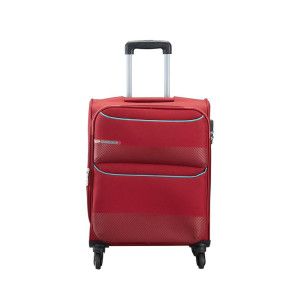 VIP Essencia Durable Polyester Soft Sided Cabin Luggage Spinner Dual Wheels with Quick Access Front Pockets (Cabin, 55cm, Red)