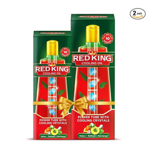 Red King Cooling oil|Non sticky| Power of 10 Ayurvedic ingredients| Relieves Fatigue, Sleeplessness, Headache and Stress, 280 ml + 180 ml combo