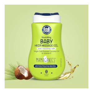 Mamaganics Nourishing Baby Hair Oil for Baby's Sensitive Soft Skin with 100% Virgin Cold Pressed Coconut Oil Hypoallergenic, Vegan Friendly (Hair Oil, 120ml)