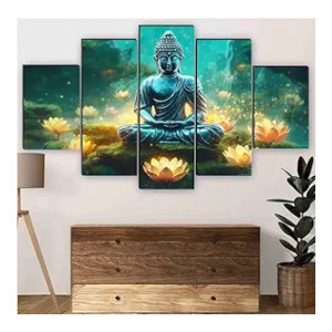 SAF Buddha Paintings for Wall Decoration - Set Of Five, 3d modern art Painting for Living Room Large Size with Frames for Home Decoration, Hotel, Office 76.2 cm x 45 cm SANFPNLS35452