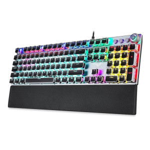 AULA F2088 Mechanical Gaming Keyboard, Clicky Blue Switches, LED Rainbow Backlit, Removable Wrist Rest, Cool Square Keycaps, Full Size Wired Keyboard for Windows/Mac/PC (Black) [coupon]