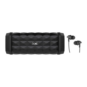 boAt Stone 650 10W Bluetooth Speaker with Upto 7 Hours Playback, IPX5 and Integrated Controls (Black) & Bassheads 100 in Ear Wired Earphones with Mic(Black)