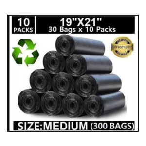 ASCREATION Biodegradable Black Garbage Bag - 19x21 ,(10X30=300 Pieces) Medium 12 L Garbage Bag Pack Of 300  (300Bag )