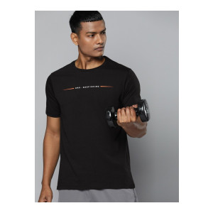 HRX by Hrithik Roshan Men Printed Round Neck Pure Cotton Black T-Shirt