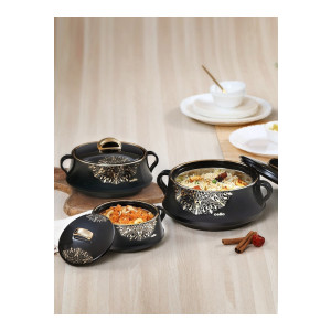 Cello Midas Set of 3 Black Insulated Casserole- 500ml, 1 L, 1.5 L (Apply coupon HOMEGETMORE or HOME15)