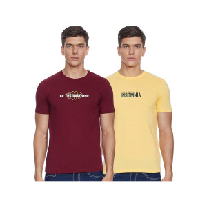Cazibe Men T-Shirt Maroon/Lemon M